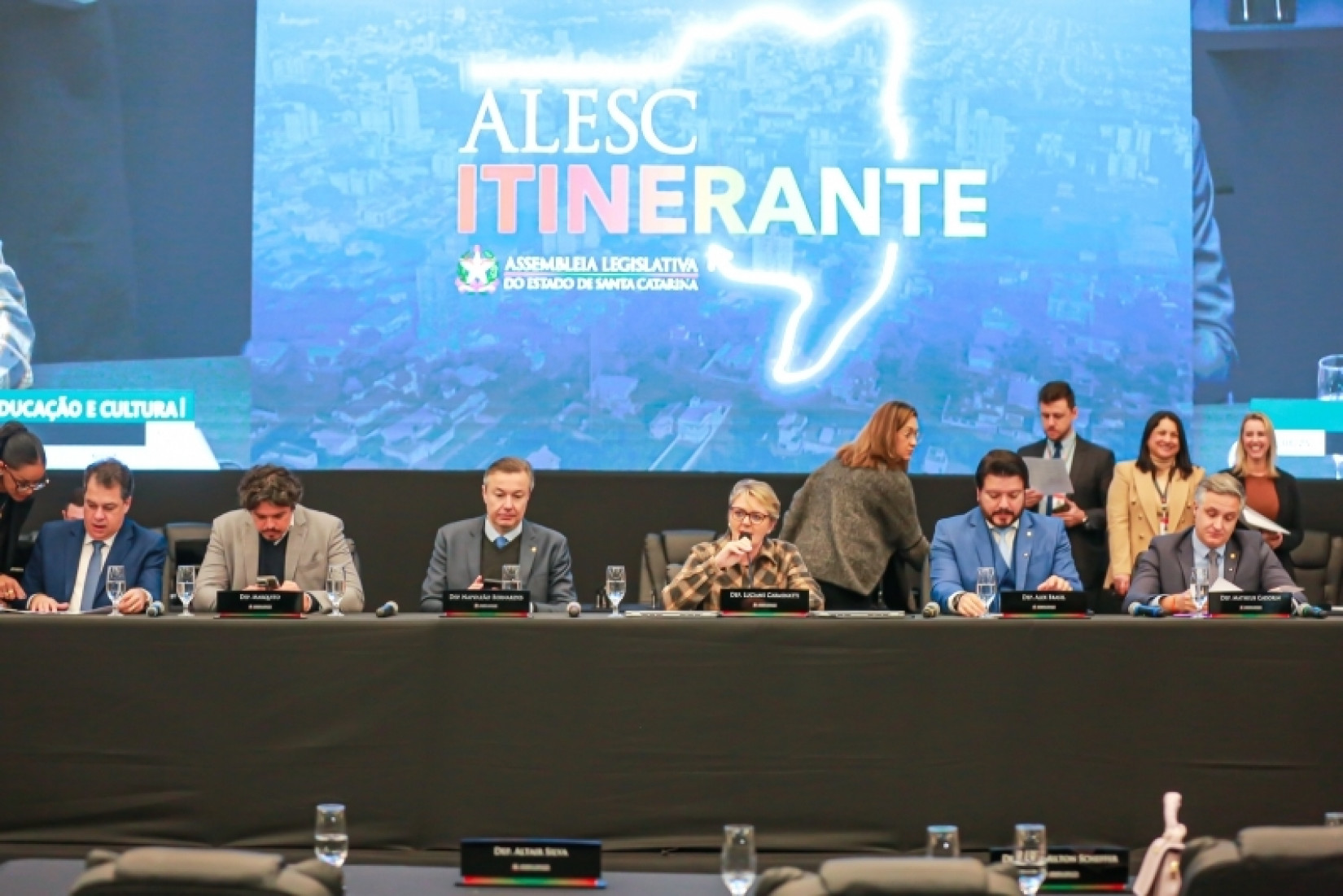 Cinthia Keiser, gerente da Casa de Apoio Amor Fraterno, de Porto União, falando em tribuna.

