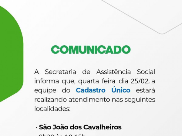 Comunicado: Cadastro &uacute;nico