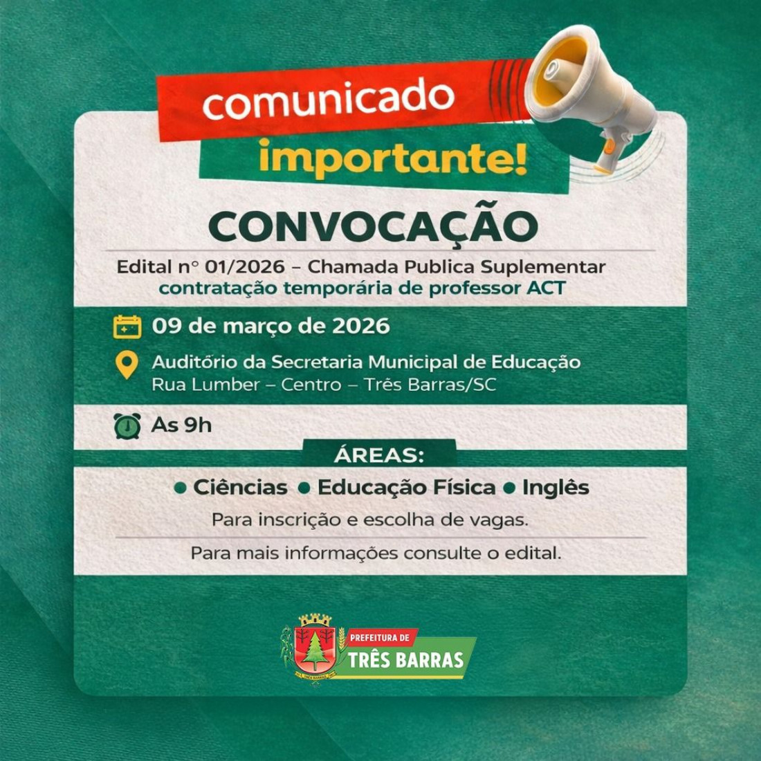 Chamada Pública para Professores