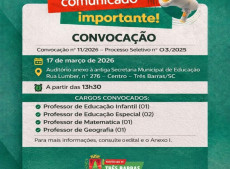 Convoca&ccedil;&atilde;o Processo Seletivo de Tr&ecirc;s Barras