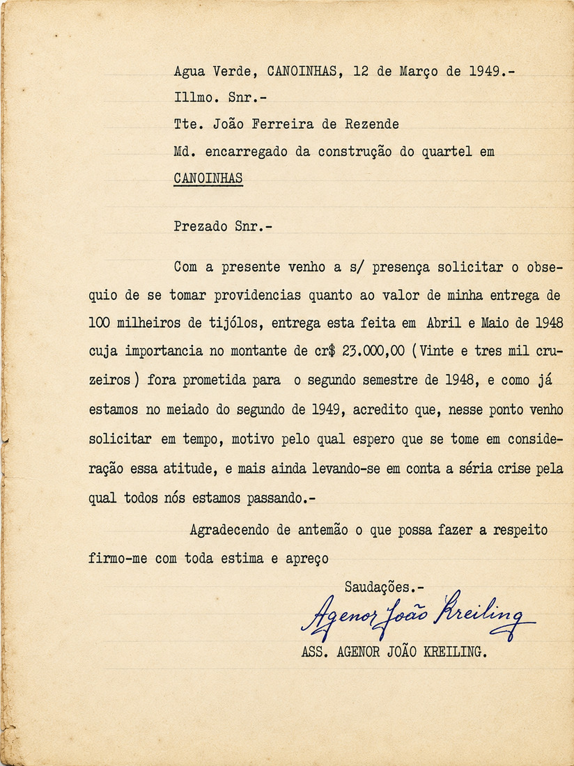 Reprodu&ccedil;&atilde;o restaurada digitalmente de carta datada de 1949