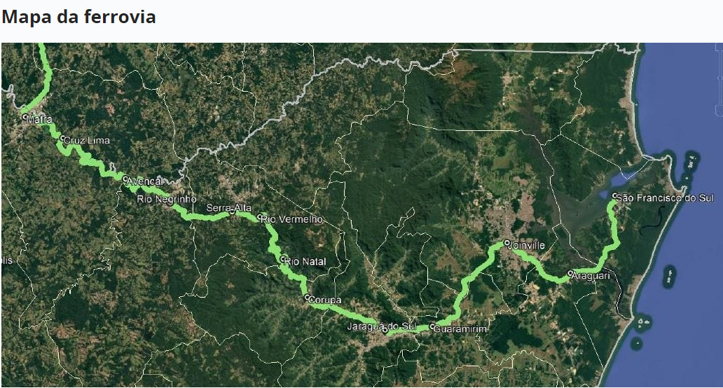 A ferrovia entre Mafra e S&atilde;o Francisco do Sul &eacute; a &uacute;nica da Malha Sul em opera&ccedil;&atilde;o em Santa Catarina