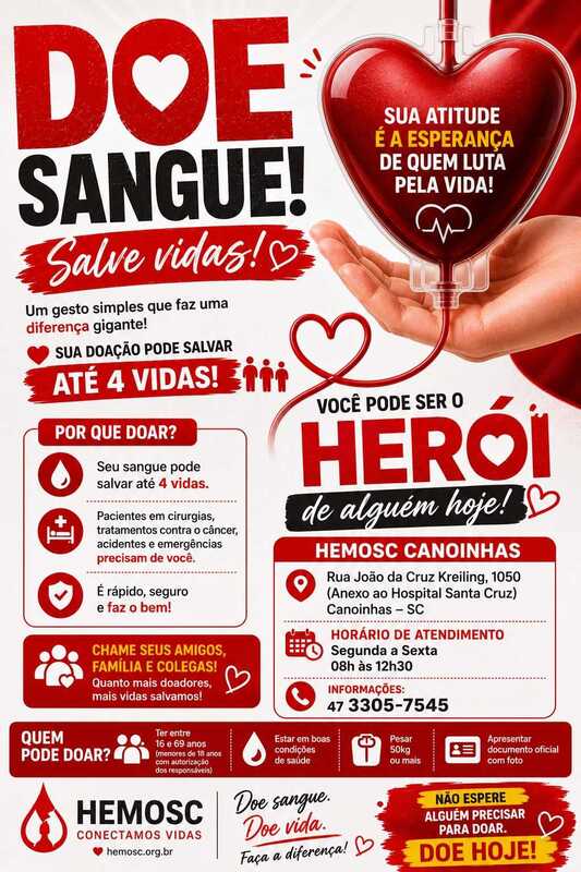 O HEMOSC Canoinhas precisa de voc&ecirc;!