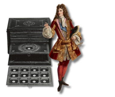 O mais renomado colecionador de moedas antigas foi sem d&uacute;vida o rei franc&ecirc;s Lu&iacute;s XIV (1638-1715), conhecido como o "Rei Sol". Luis XIV e seu gabinete de moedas